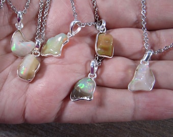 Natural Opal Sterling Silver Pendant with Stainless Steel Chain P85