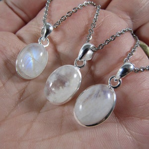 Moonstone Sterling Silver Pendant with Stainless Steel Chain P49