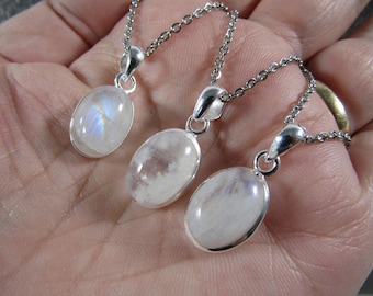 Moonstone Sterling Silver Pendant with Stainless Steel Chain P49
