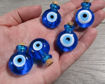 Evil Eye Glass Stash Bottle with Cork Lid Blue Q53
