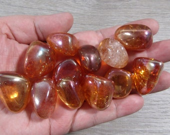 Tangerine Sunshine Aura Quartz Tumbled Stone 0.75 inch + Crystal