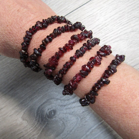 Garnet Bracelet Stretchy String With Crystal Chips Etsy