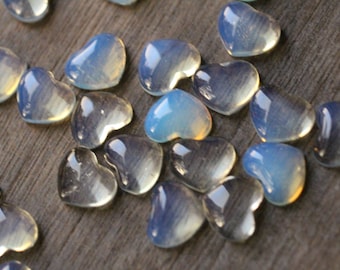 SET of 10 Opalite Small Shaped Heart with Flat Back K399