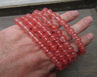 Cherry Quartz 8 mm Round Stretchy String Bracelet G255