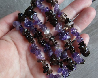 Amethyst and Smoky Quartz Chip Bracelet 012
