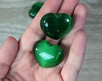 Clover Green Cats Eye Puffy Heart 1 inch + Fiberoptic