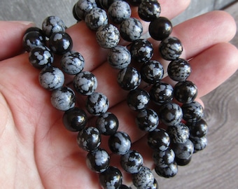 Snowflake Obsidian 8 mm Round Bracelet Stretchy String G328