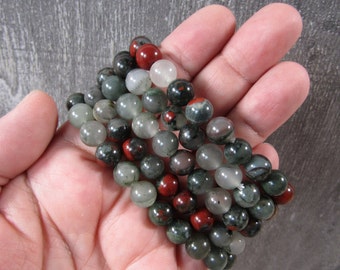 African Bloodstone Round Bead Bracelet 8 mm 396