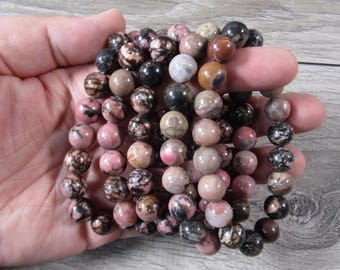 Rhodonite 10 mm Round Stretchy String Bracelet G342