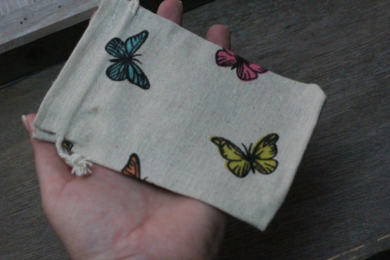 Butterfly Tan Burlap Gift Gemstone Pouch 5.25 x 3.75 Inches V13a4