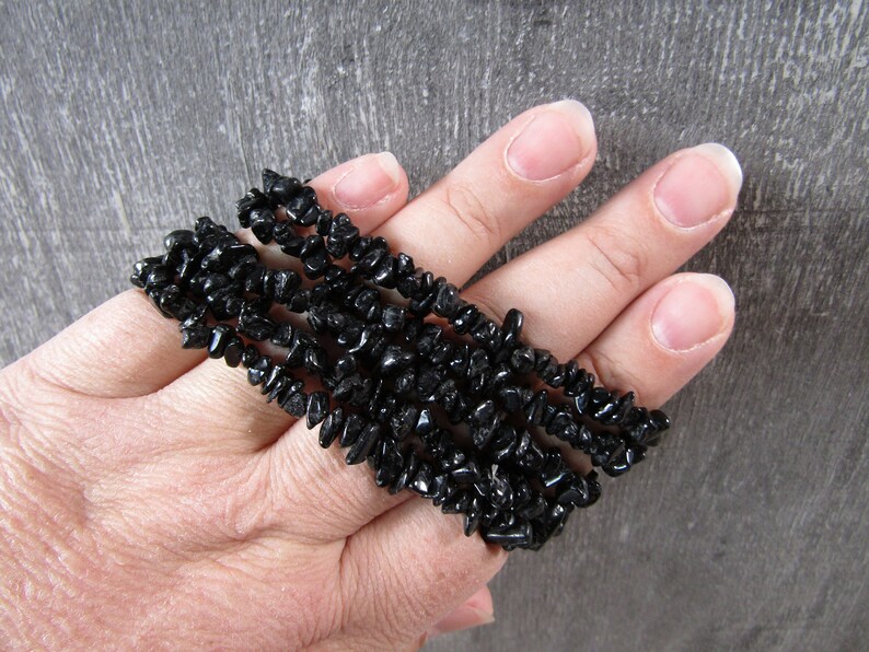 Black Tourmaline Stretchy String Chip Bracelet G100 - Etsy
