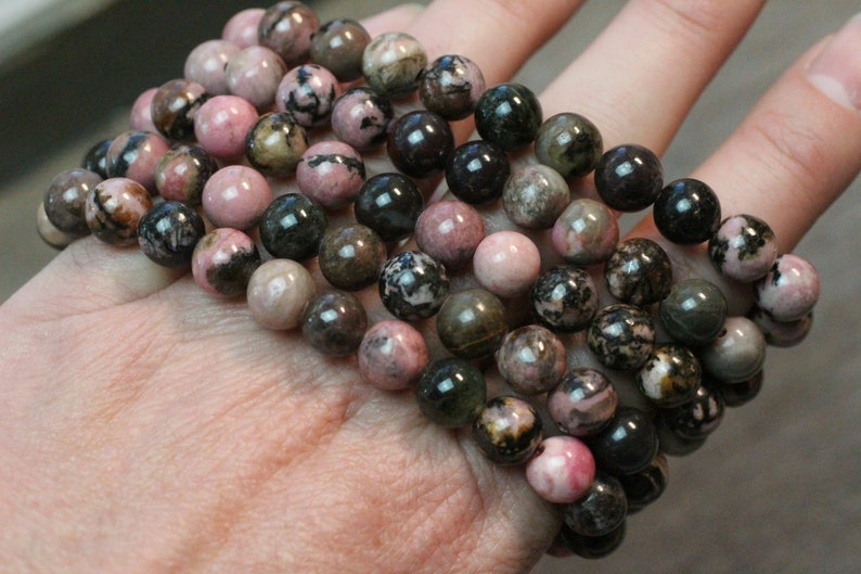 Rhodonite 8 mm Round Stretchy String Bracelet G105