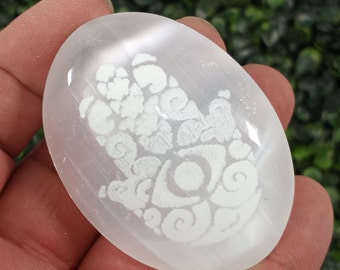 Selenite Etched Hamsa Hand 2.25 inch Palm Stone SL20