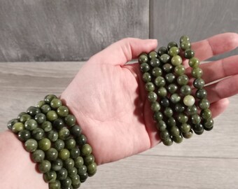 Nephrite Jade  Bracelet 8 mm Round Stretchy String Crystal