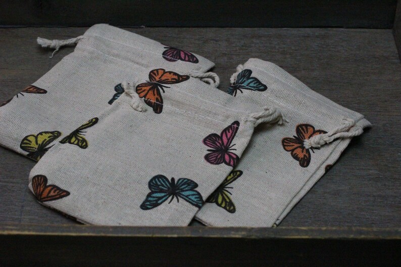 Butterfly Tan Burlap Gift Gemstone Pouch 5.25 x 3.75 Inches V13a4
