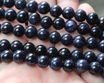 Blue Goldstone 8 mm Round Stretchy String Bracelet G65