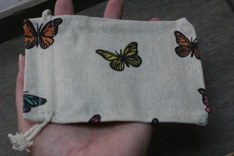 Butterfly Tan Burlap Gift Gemstone Pouch 5.25 x 3.75 Inches V13a4