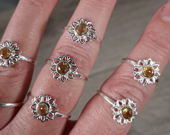 Citrine Ring Sterling Silver 925 Daisy Flower