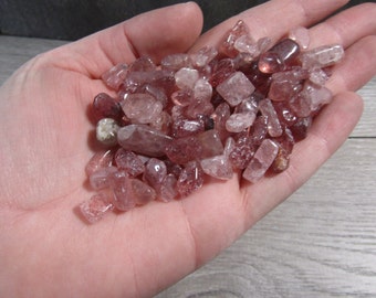 Strawberry Quartz Bag of Tiny Tumbled Chips 0.8 oz +