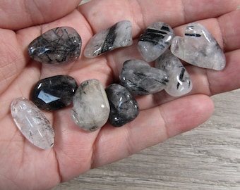 Tourmalinated Quartz Tumbled Stone 0.5 inch + Crystal