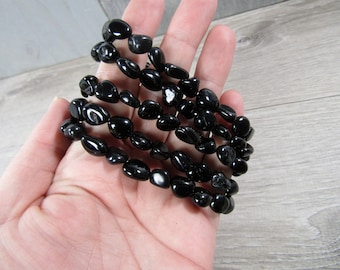 Black Tourmaline Stretchy String Nugget Bracelet EE076