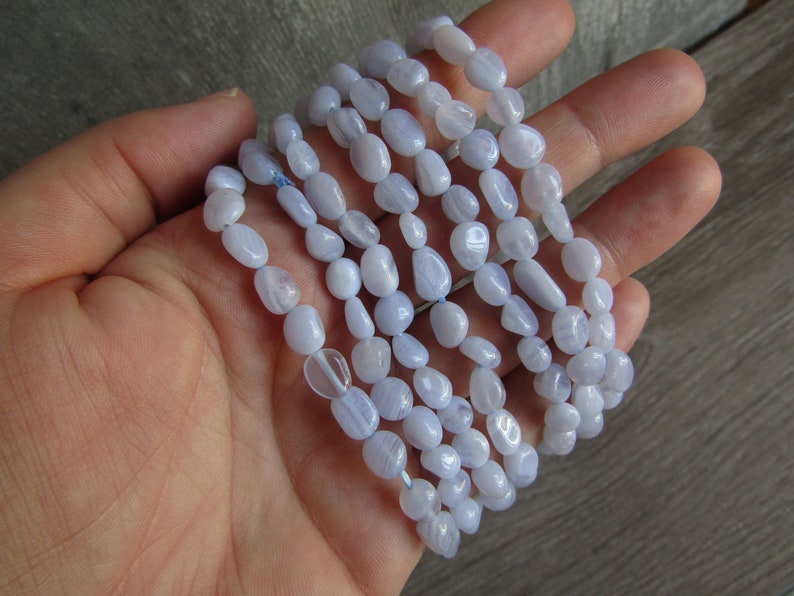 Blue Lace Agate Stretchy String Oval Bracelet G33 image 5