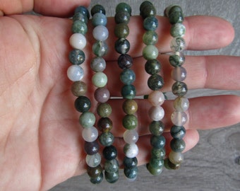 Moss Agate 5 to 6 mm Round Stretchy String Bracelet G18