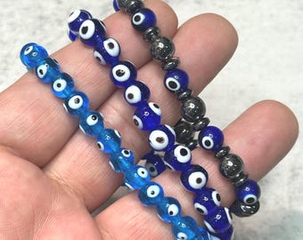 Evil Eye Lampwork 8 mm Glass Bead Bracelet