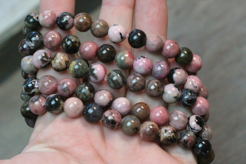 Rhodonite 8 mm Round Stretchy String Bracelet G105