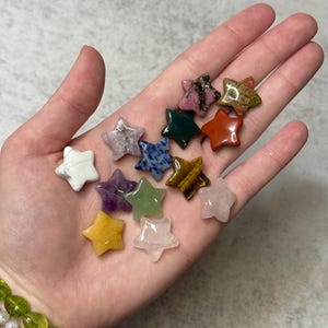 Hand Carved Gemstone Stars 25mm - Natural Crystal Puffy Stars Pocket Stones Decor Gift