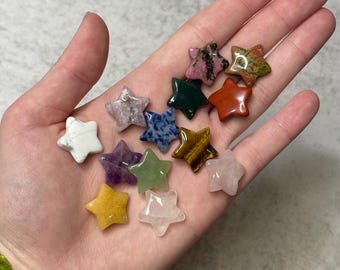 Hand Carved Gemstone Stars 25mm - Natural Crystal Puffy Stars Pocket Stones Decor Gift