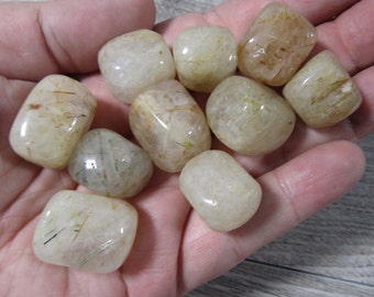 Rutilated Quartz Tumbled Stone 0.75 inch + Crystal