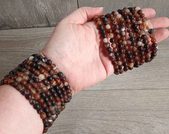 Sardonyx Bracelet 6 mm Round Stretchy String Matte Finish Crystals
