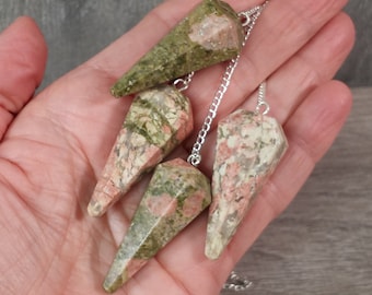 Unakite Pendulum 6 Sided Faceted Crystal Divination Tool