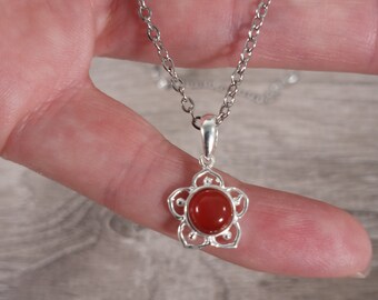 Gemstone Flower Charm Sterling Silver Pendant with Stainless Steel Chain