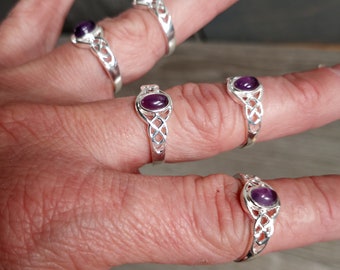 Amethyst Sterling Silver Double Trinity Celtic Ring