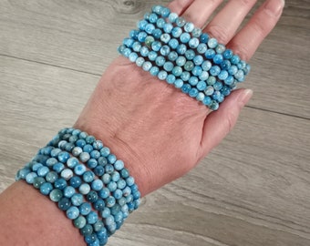 Blue Apatite 6 mm Round Beaded Stretchy String Bracelet 048