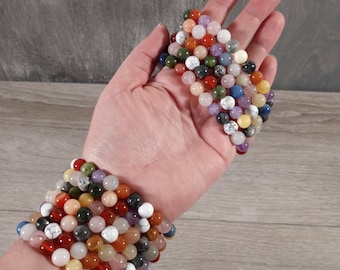 Multi Stone 8 mm Round Stretchy String Bracelet with Assorted Stones