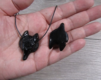 Obsidian Fox Head Stone Figurine Bead F20