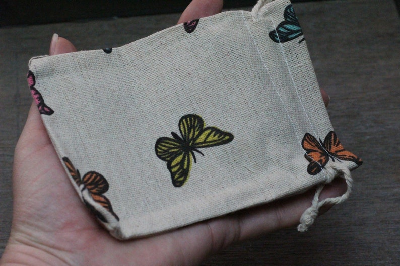 Butterfly Tan Burlap Gift Gemstone Pouch 5.25 x 3.75 Inches V13a4