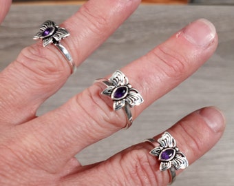 Amethyst Ring Sterling Silver 925 Butterfly