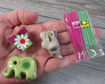 Incense Kit with Elephant Candle - Jasmine and Cherry Blossom Gem Sticks X13