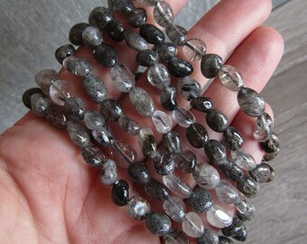 Tourmalinated Quartz Bracelet Stretchy String with Oval Shaped Beads