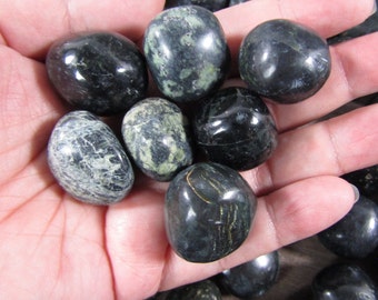 Black Nephrite Jade Tumbled Stone 1 inch + Crystal