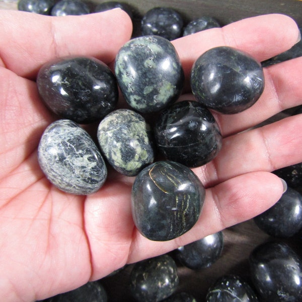 Black Nephrite Jade Tumbled Stone 1 inch + Crystal