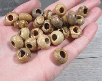 Picture Jasper Pi Stone Donut Large Hole Bead 14 mm Crystal