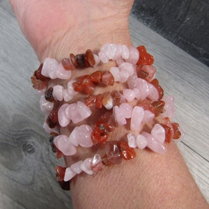 Rose Quartz and Carnelian Chip Bracelet G263