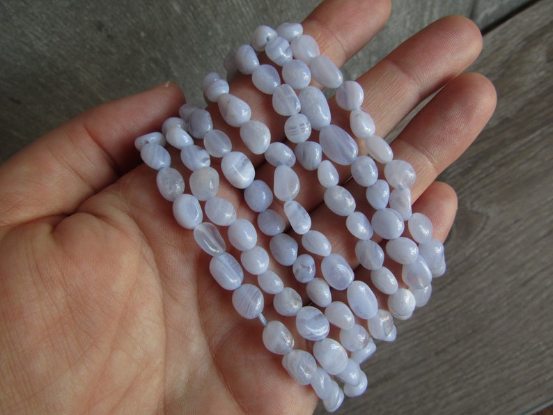 Blue Lace Agate Stretchy String Oval Bracelet G33 image 4