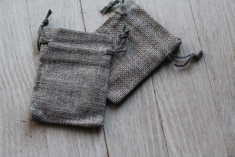 Grey Burlap Gift Gemstone Pouch 2.5 x 3.5 Inches V16c