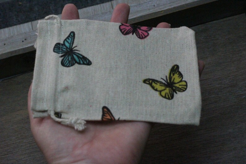 Butterfly Tan Burlap Gift Gemstone Pouch 5.25 x 3.75 Inches V13a4